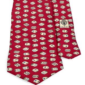 Gucci Silk Tie Italy Made Vintage Dice Gambler Print Red White